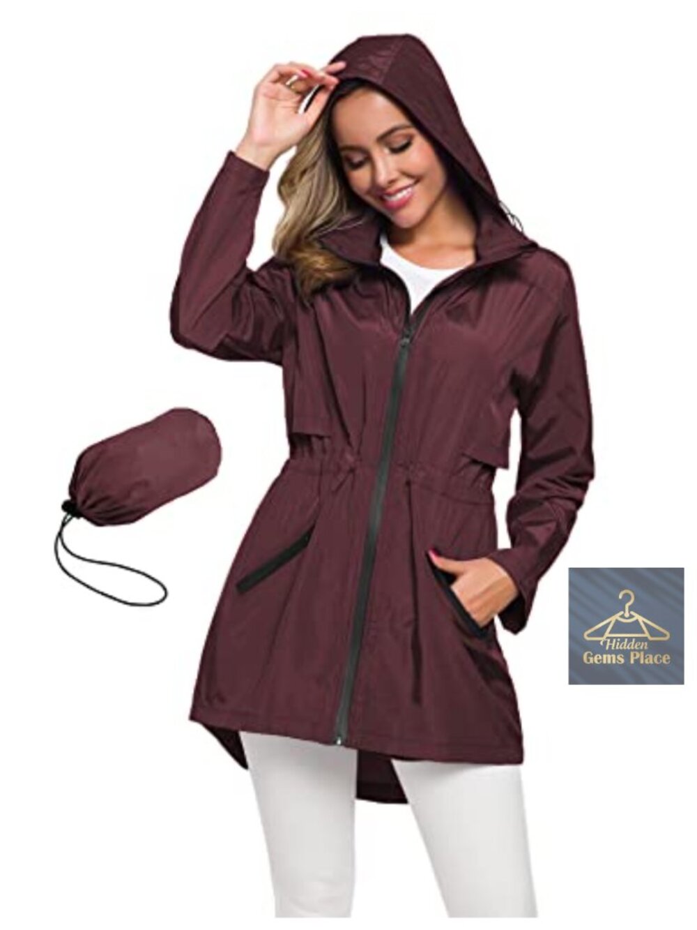 Women's Long Raincoat with Hood Lightweight Waterproof Rain Jacket Travel